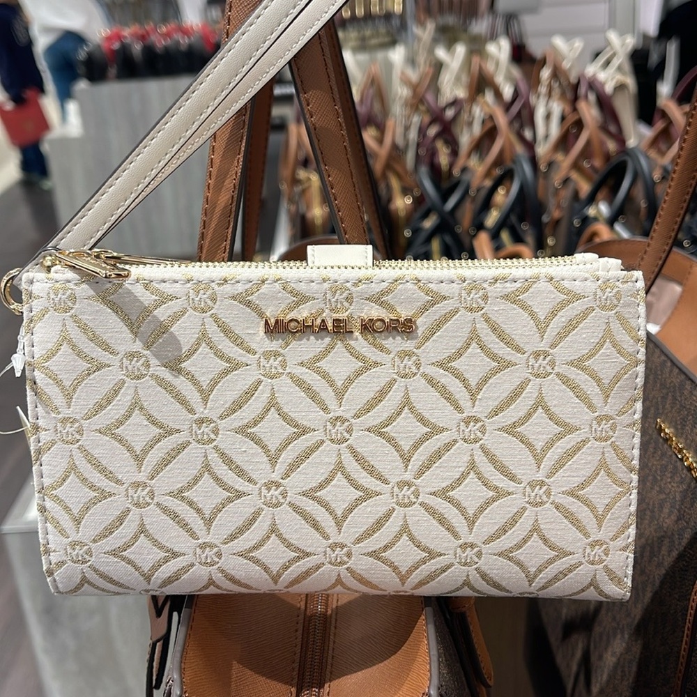 Michael Kors Jet Set Travel Large Double-Zip Wristlet-Wallet-PhoneHolder Pale Gd